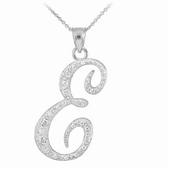 .925 Sterling Silver Cursive Letter Script "E" CZ Initial Pendant Necklace with 18" Chain