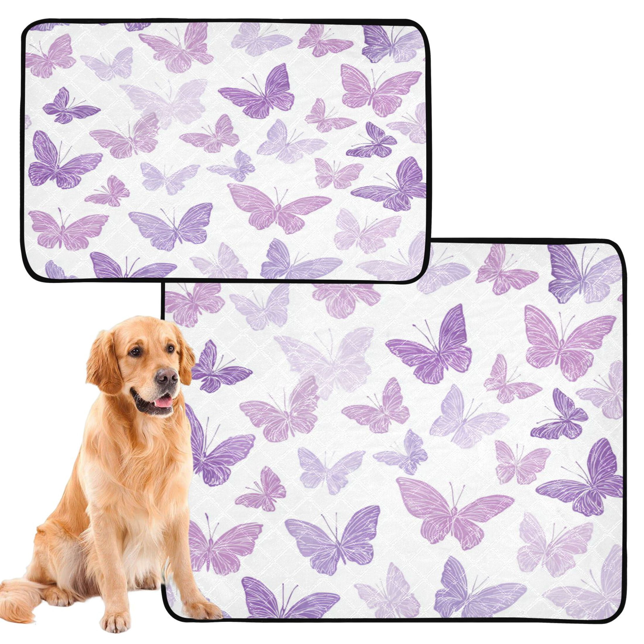 Qxltty Purple Butterfly Cat litter Pads Pet Set of 3 Diaper Mats Center Anti-leakage Layer Absorbent Soft and Comfortable