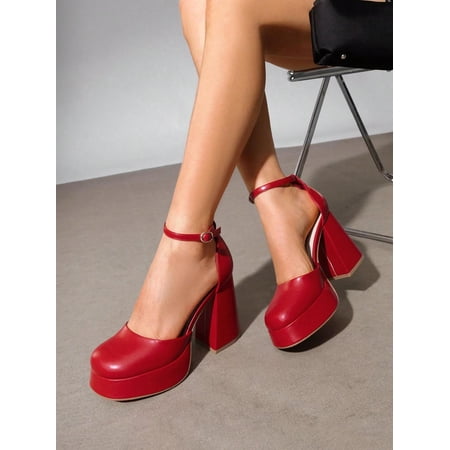Women Chunky Platform High Heels Ankle Strap Closed Toe Block Dress Prom Wedding Party Pumps Shoes