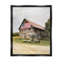 Stupell Industries Rural Americana Home Countryside Farm Flag Painting Painting Jet Black Floating Framed Canvas Print Wall Art, Design by Amy Hall