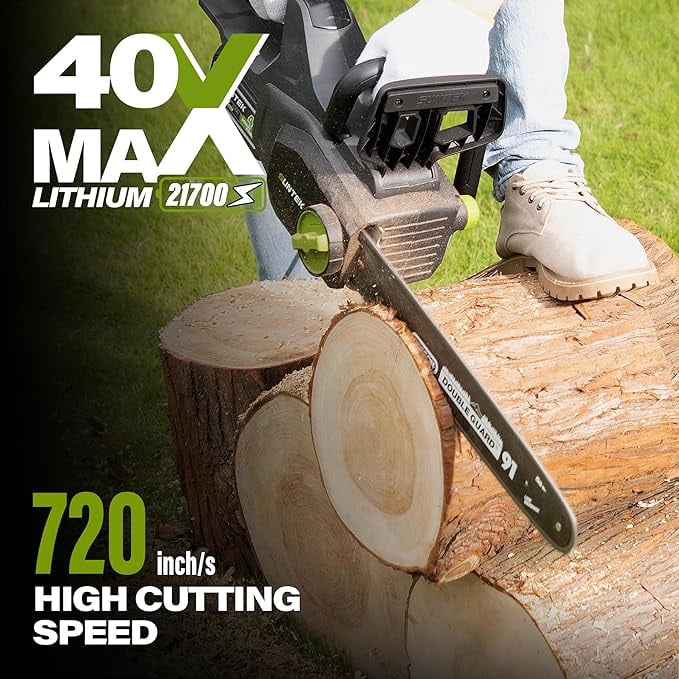 SUNTEK 40V 16-Inch Cordless Chainsaw with SmartView Display, 4.0Ah Battery and Charger
