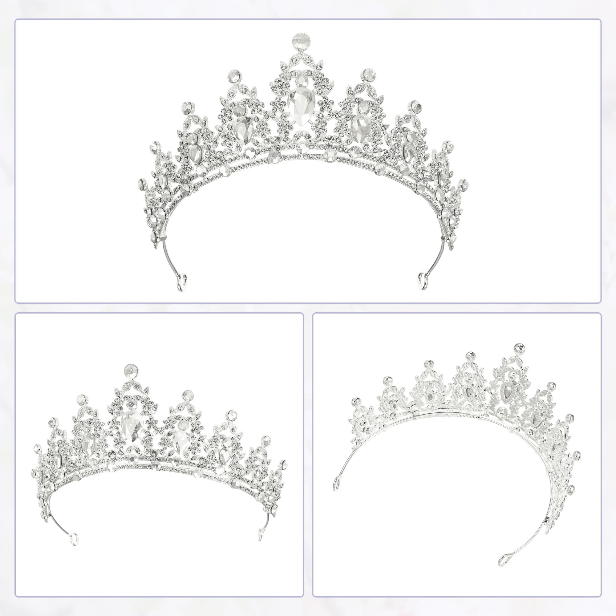 Unique Bargains Women Faux Crystal Queen Crown Tiara Rhinestone Silver Tone White