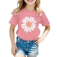 thumbnail image 3 of FASHOFT Girls Shirts Fashion Sunflower Floral Printed Crew Neck Short Sleeve Soft Sweet Kids Daily Casual Tops Girls Summer Tops Pink 6-7 Years, 3 of 5