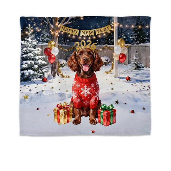 Happy New Year 2026 Boykin Spaniel Holiday Balloons Party Snow Tapestry Dog Lover Wall Hanging Backdrop Home Decor - 13018
