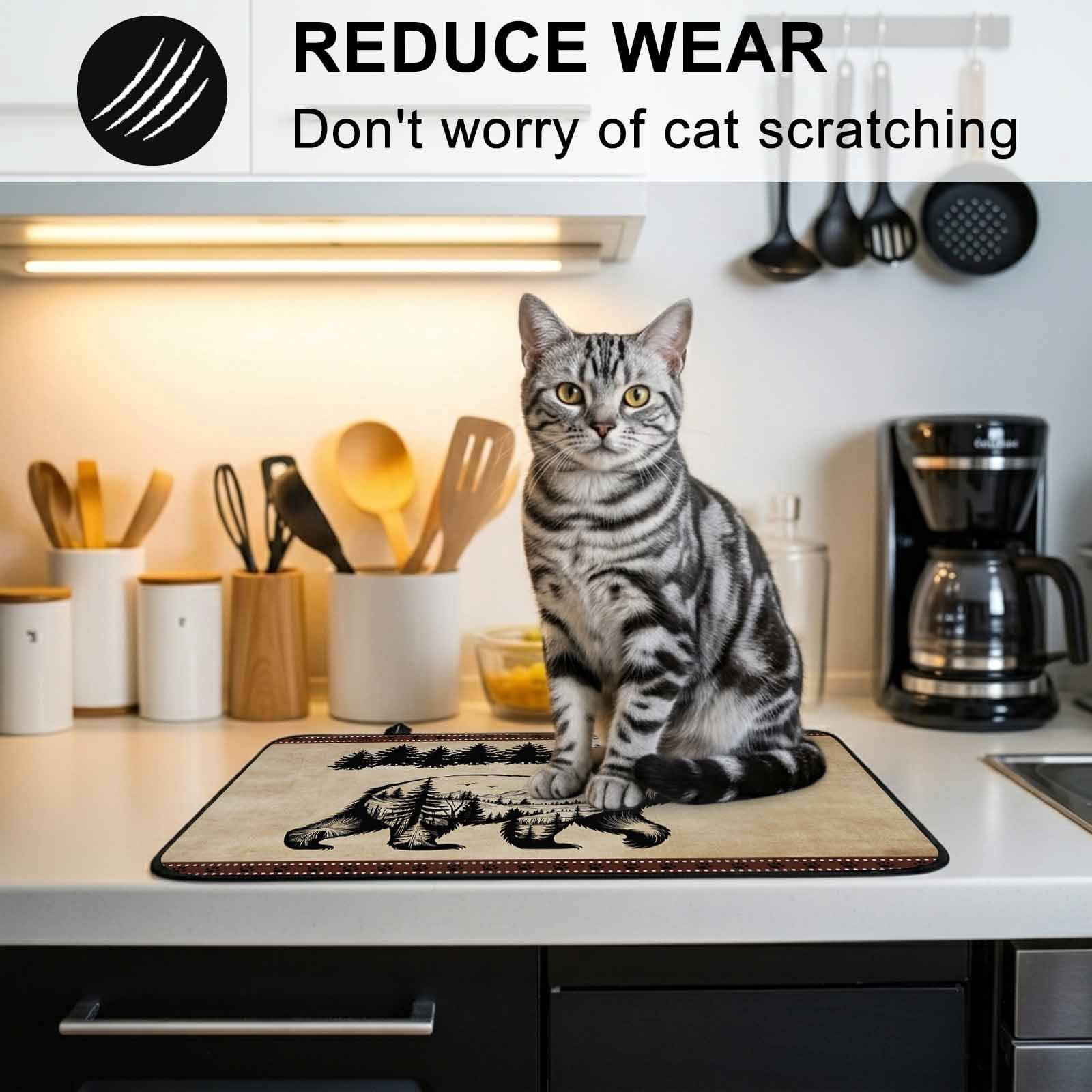 Brown Black Bear Stove Top Cover for Electric Stove, Heat-proof & Non Slip Glass Top Stove Cover Protector, Farmhouse Cabin Forest Vintage Kitchen Flat Cooktop Rubber Mat 24x21 Inches
