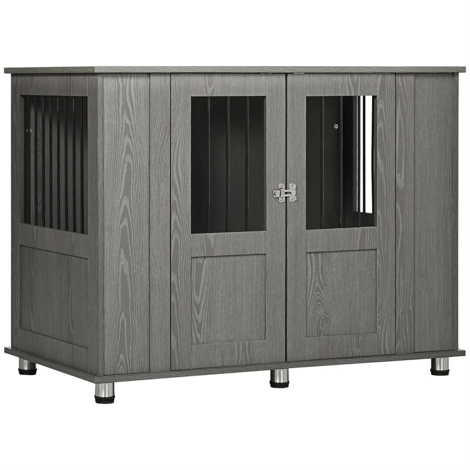 Pefilos 45" Dog Crate Furniture with Lockable Magnetic Doors, Wooden Kennel Table, Indoor Dog House for Medium Dogs, Gray