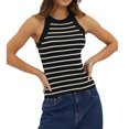 thumbnail image 4 of Baywell 2024 Summer Spice Hanging Neck Sleeveless Striped Bottom Sexy Slim Tank Top for Women S-XL, 4 of 7