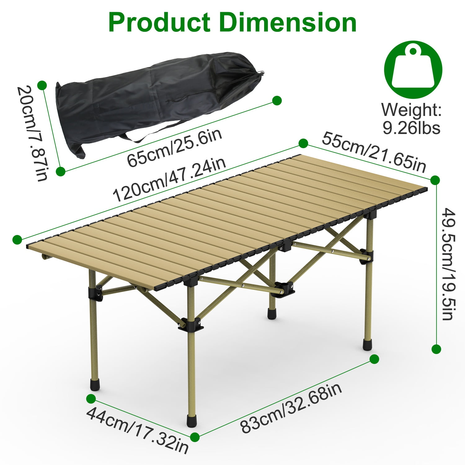 Roll-Up Camping Table ，Portable Upgraded Carbon Steel Table with Heavy Duty Carrying Bag,Portable for 4-6 People, Picnic Barbecue