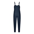 thumbnail image 6 of safuny Women's Cotton Linen Jumpsuit Fall Girls Trendy Solid Casual Retro Relaxed Sleeveless Square Neck Baggy Pocket Button Trousers Navy M, 6 of 8