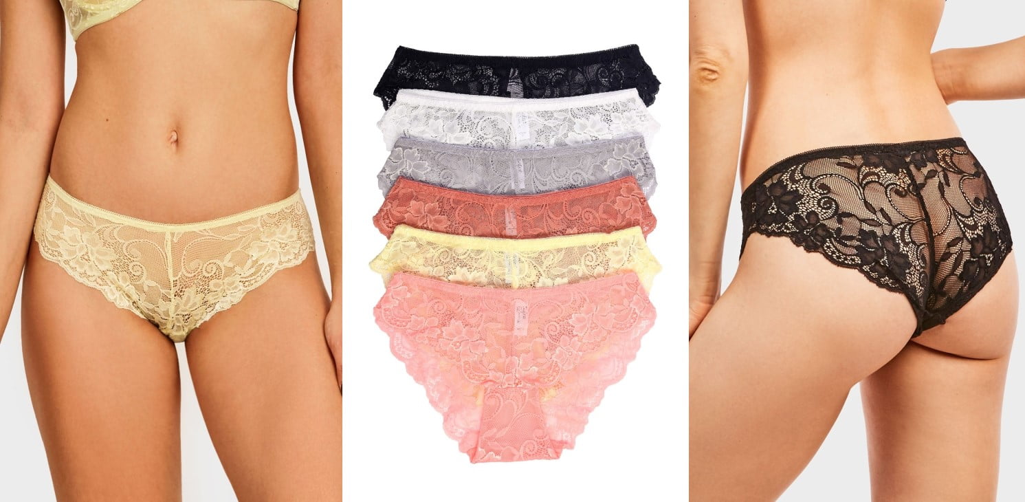 Blended 6 Pack of Floral Lace Sexy Bikini Panties Underwear Mid Rise