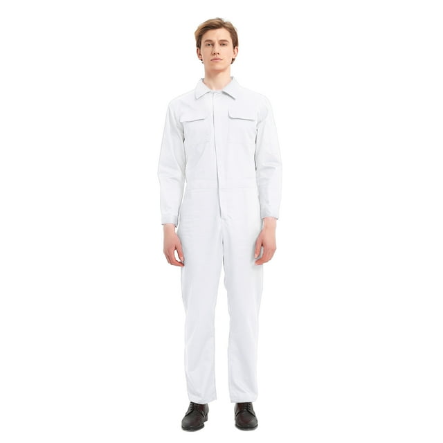 TOPTIE Combinaison en Sergé à Manches Longues à Fermeture Éclair Frontale pour Hommes 8,5 oz - Blanc - TG Régulier