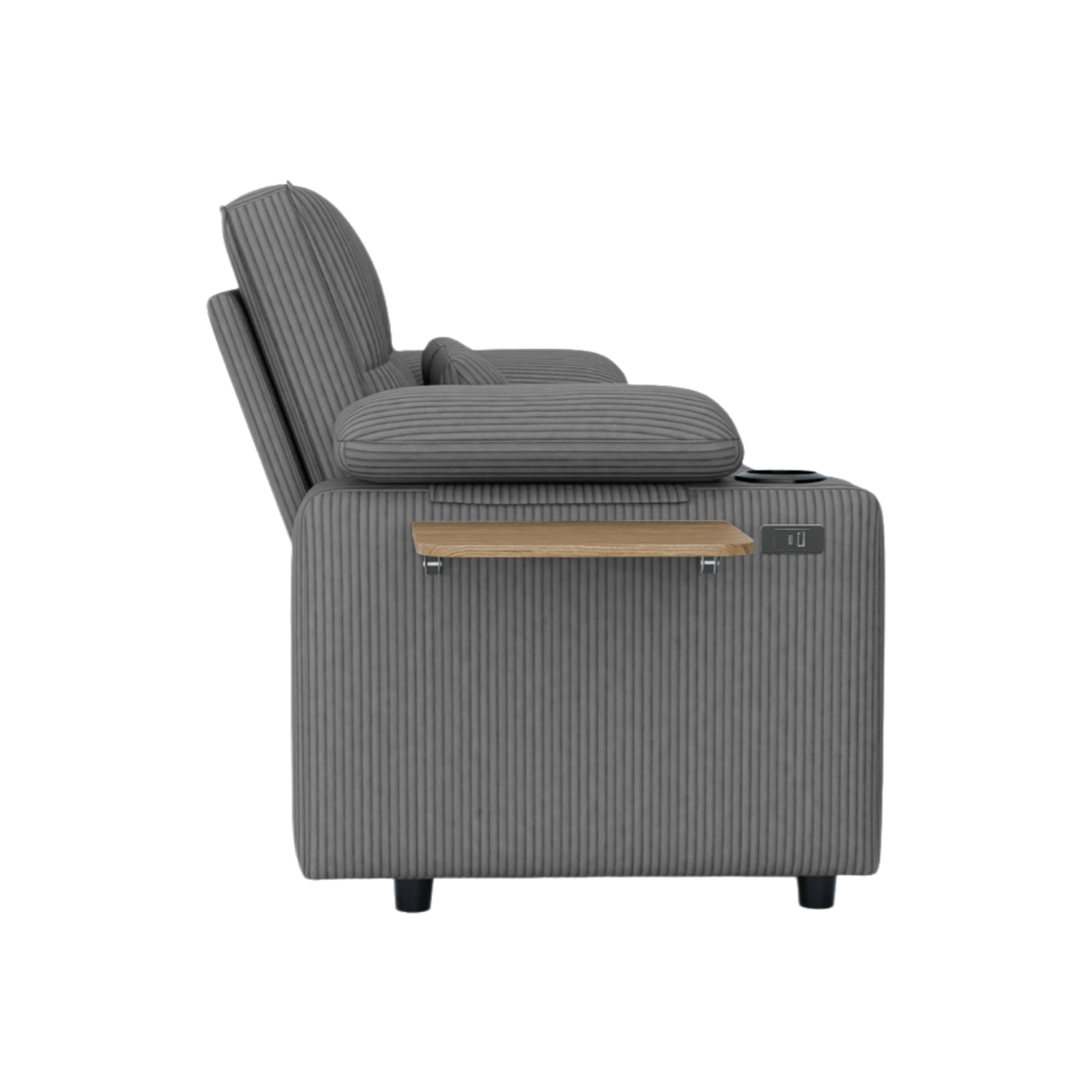 Vinform 3 in 1 Sleeper Sofa Bed, 58" Convertible Loveseat with Foldable Side Tray Table, USB Ports and Cup Holders for Apartments, Corduroy, Dark Gray