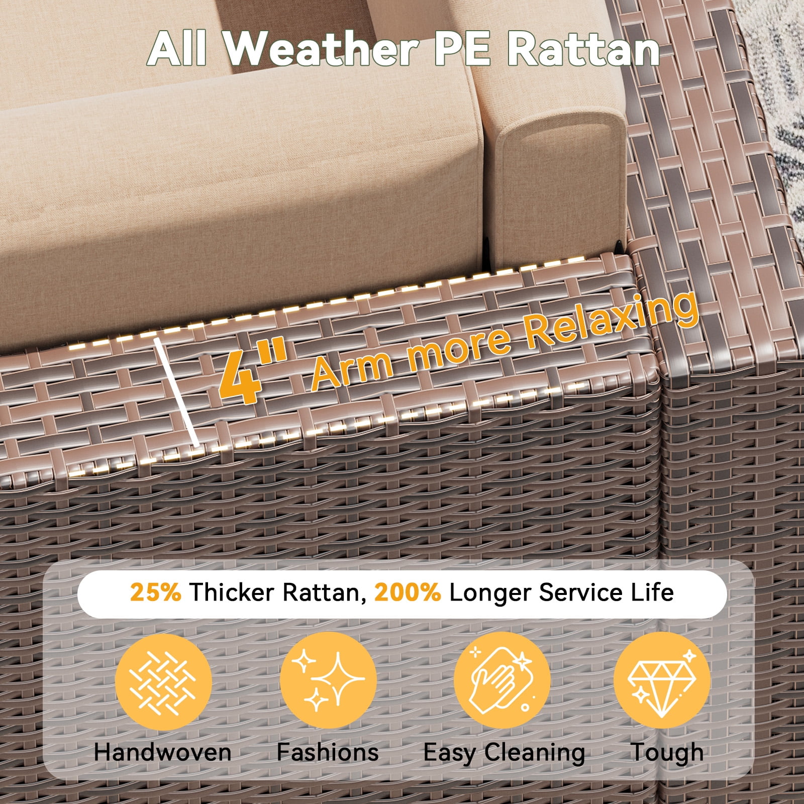 LazySunsets 8 Piece Patio Furniture Set, Wicker Outdoor Furniture with Large Storage Table, Beige