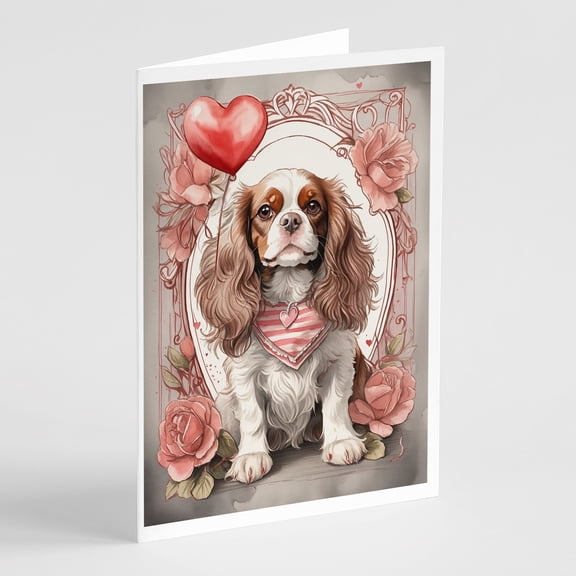 Cavalier Spaniel Valentine Roses Greeting Cards Pack of 8 7 in x 5 in