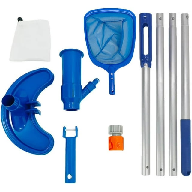 60in Portable Handheld Swimming Pool Vacuum Cleaner with 4 Section Poles and Pool Skimmer Net for Above Ground Pool Inflatable Pool Spas Ponds Fountains (Blue)