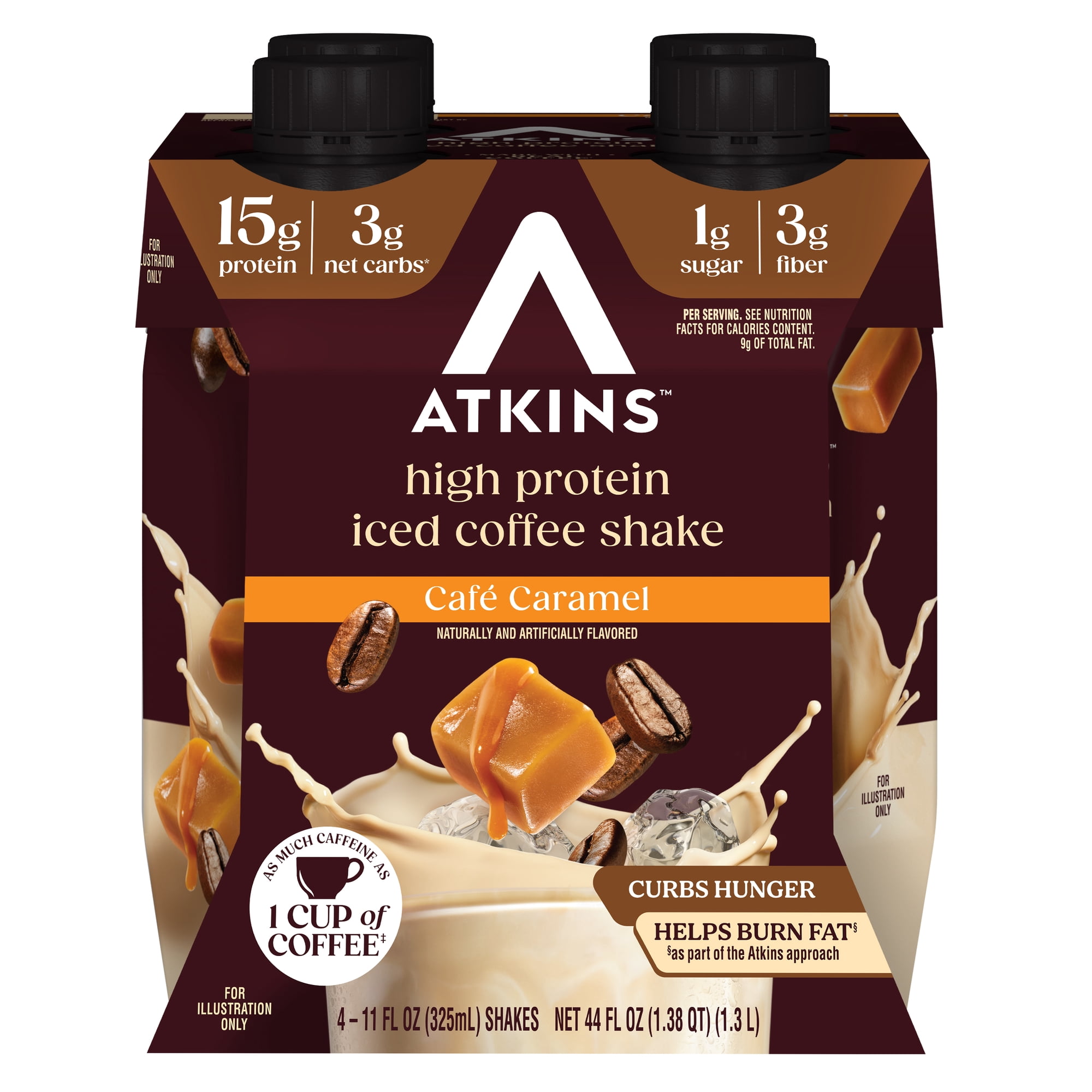 Atkins Protein Shake, Iced Coffee Café Caramel, Keto Friendly, 15g Protein, Caffeinated, 4 Count