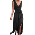 thumbnail image 1 of Vestido sin mangas, vestido largo de mujer de cintura alta con cuello en V profundo para la primavera para la playa para citas Khall  ropa de verano, 1 of 2