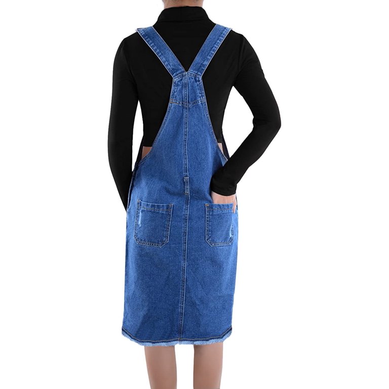 Junior Womens Distressed Adjustable Strap Short Denim Pinafore Bib