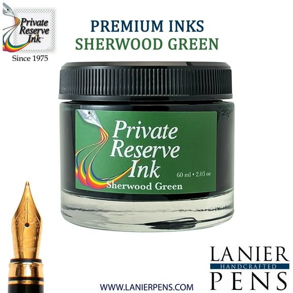 Private Reserve Ink, 60ml Fountain Pen Ink Bottle - Sherwood Green (PR17012)