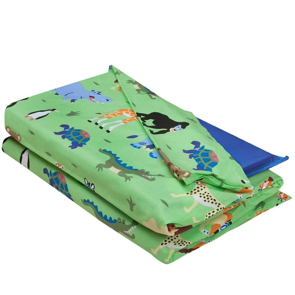Wildkin Kids Vinyl Rest Mat Cover for Girls & Boys (Wild Animals Green)