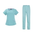thumbnail image 1 of Conjuntos de uniforme médico para mujer, uniforme de enfermera de verano, manga corta, top y pantalones suaves. Azul claro S, 1 of 9
