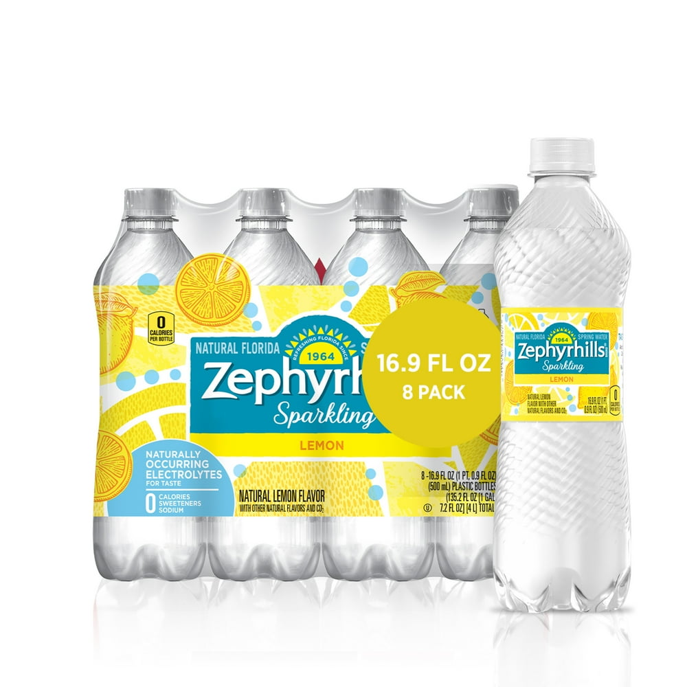 Zephyrhills Sparkling Water, Lively Lemon, 16.9 oz. Bottles (8 Count