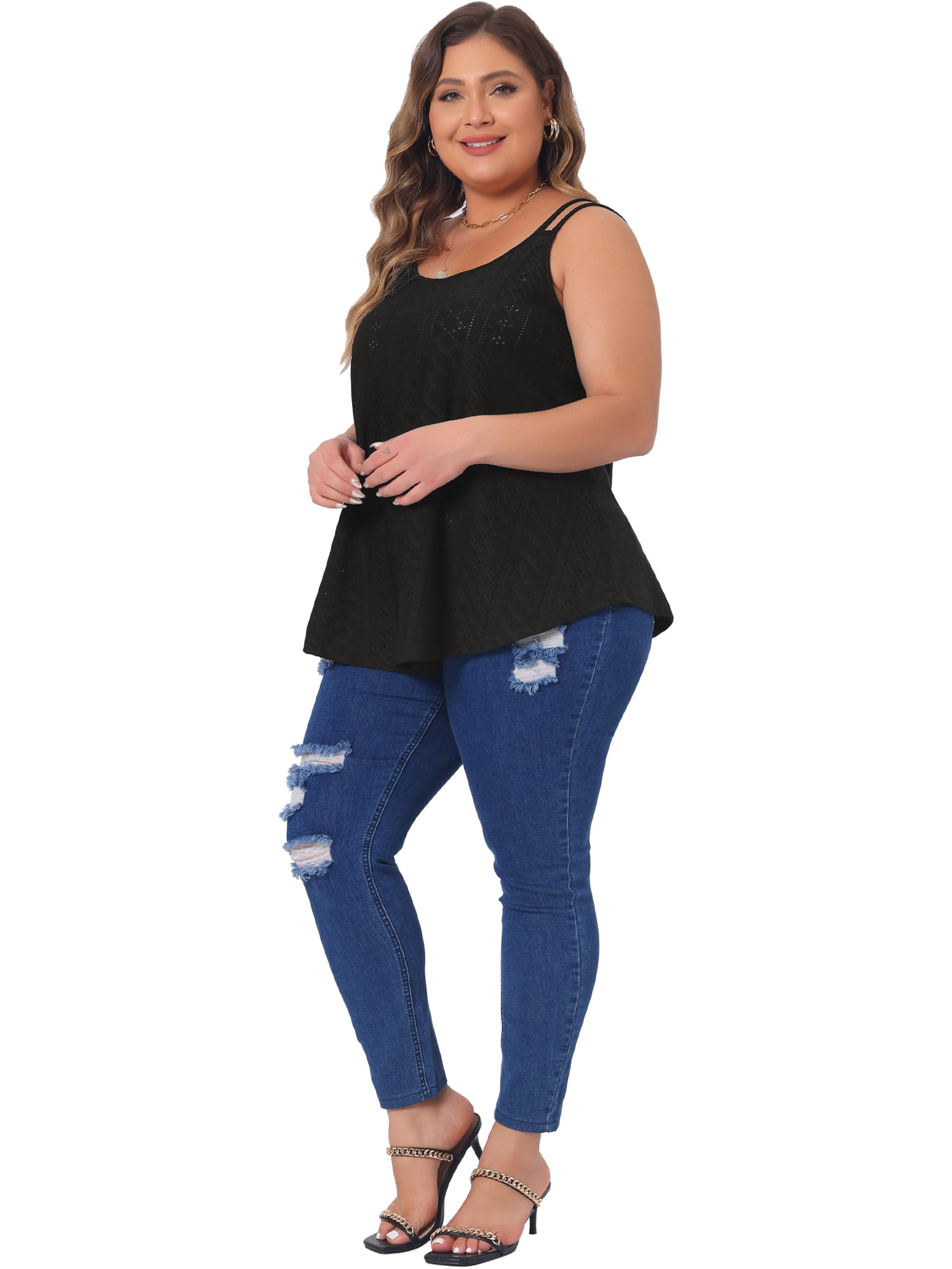 DARING DIVA Women's Plus Tank Tops Sleeveless Spaghetti Strap Loose Fit 3X Black
