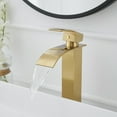 thumbnail image 3 of Waterfall Single Hole Single Handle Modern Bathroom Vessel Sink Faucet With Metal Drain in Brushed Gold, 3 of 12
