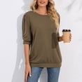 thumbnail image 4 of SWSMCLT Women's Half Sleeve Sweatshirt Casual Spring Tunic Shirts Slim Fit Top Puff Sleeve Tshirt Crew Neck Fall Brown X-Large, 4 of 4