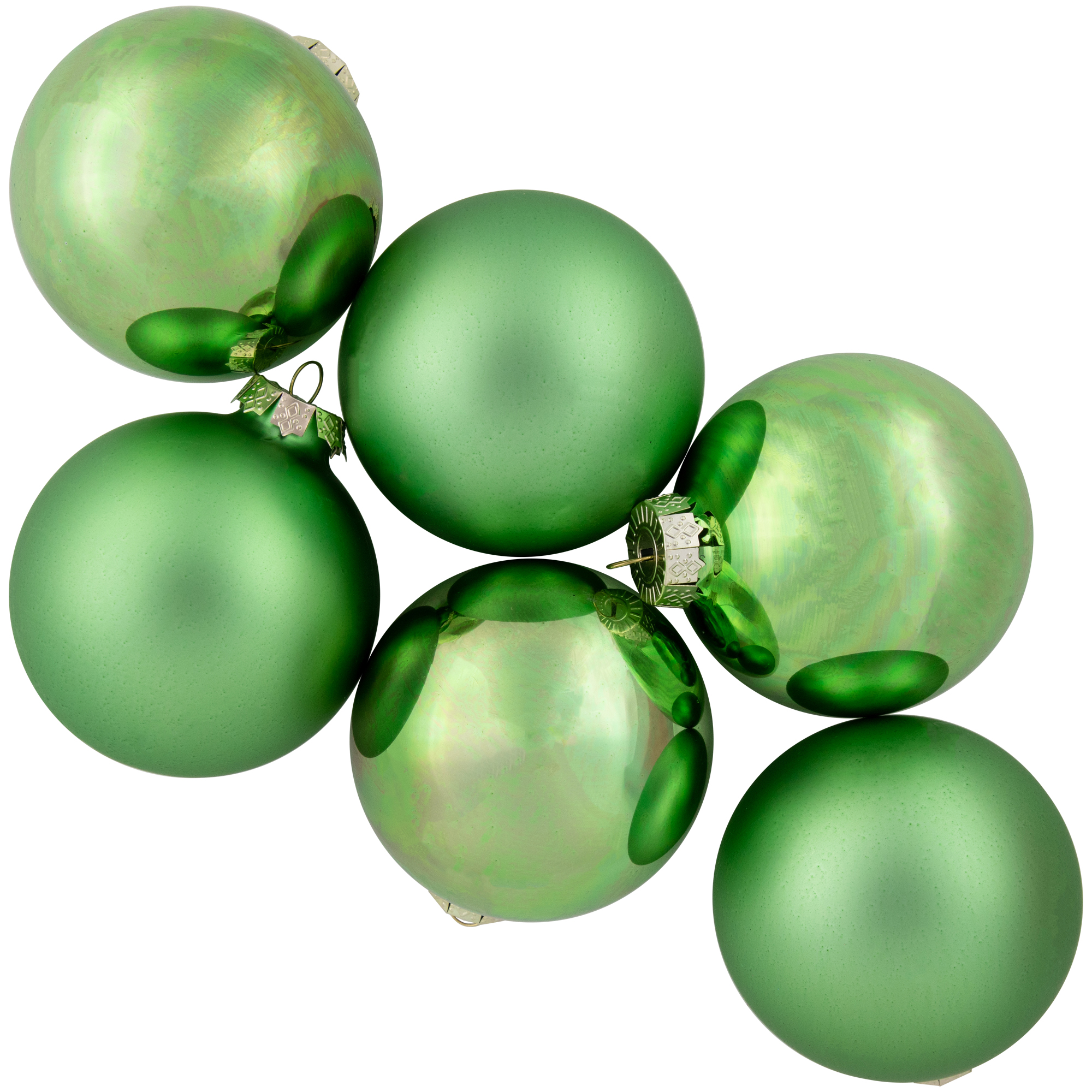 6-Piece Shiny and Matte Green Glass Ball Christmas Ornament Set 3.25" (80mm)