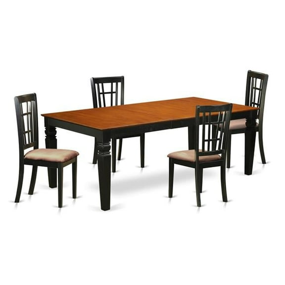 Kitchen Tables & Chair Set with One Logan Dining Table & Four Chairs, Black & Cherry - 5 Piece