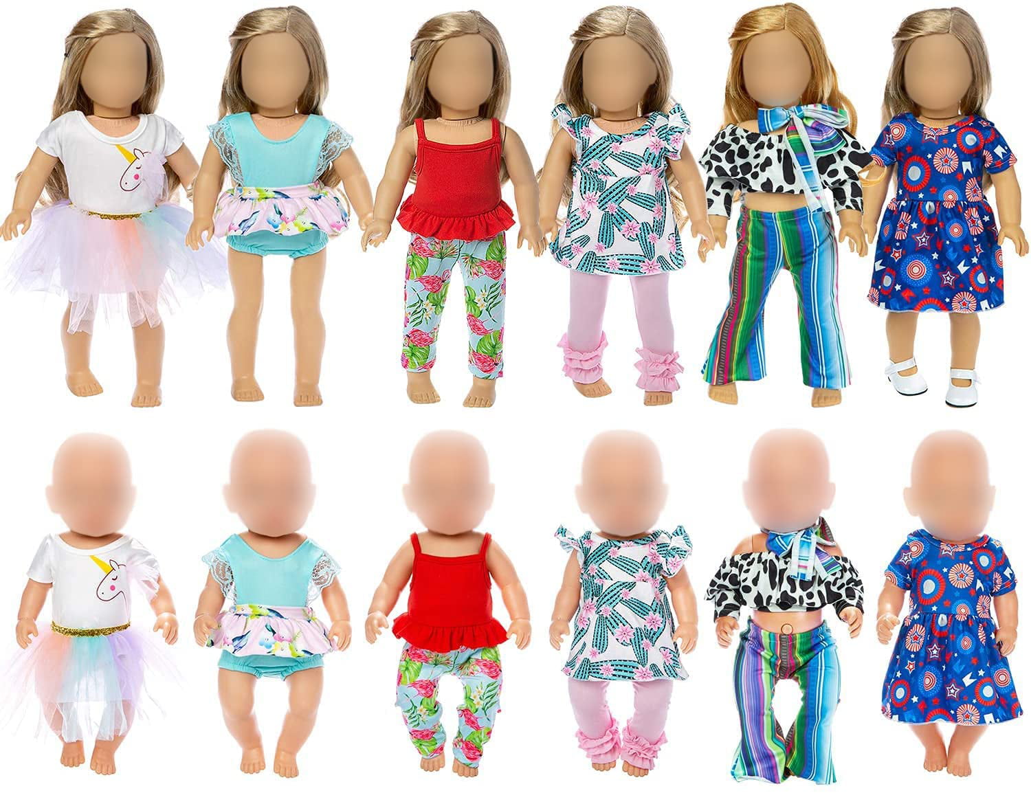 6 Sets Doll Clothes Outfits for 14 to 16 Inch New Born Baby Dolls 