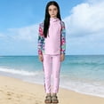 thumbnail image 2 of SGFCWSX Girls Swimsuit 2-Piece Set, Long Sleeve Hooded Top and Elastic Waist Full-Length Leggings, Kids Sport Swimwear Pink Size 9-10Years, 2 of 7