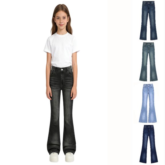Krdevn Kids' Stretch Flare Denim Pants, Girls Slim Fit Bell Bottom Jeans for Casual Wear,Grey