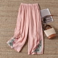 thumbnail image 5 of TaTaai Women Spring Summer Cotton Linen Like Embroidered Loose Wide Leg Cropped Pants Casual Fashion Style Lightweight Breathable Machine Washable No Fading Daily Office Leisure Wear Gift, 5 of 5