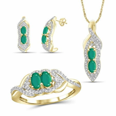 JewelersClub 1 3/4 Carat T.G.W. Emerald And White Diamond Accent 14K Gold over Silver 3-Piece Jewelry set