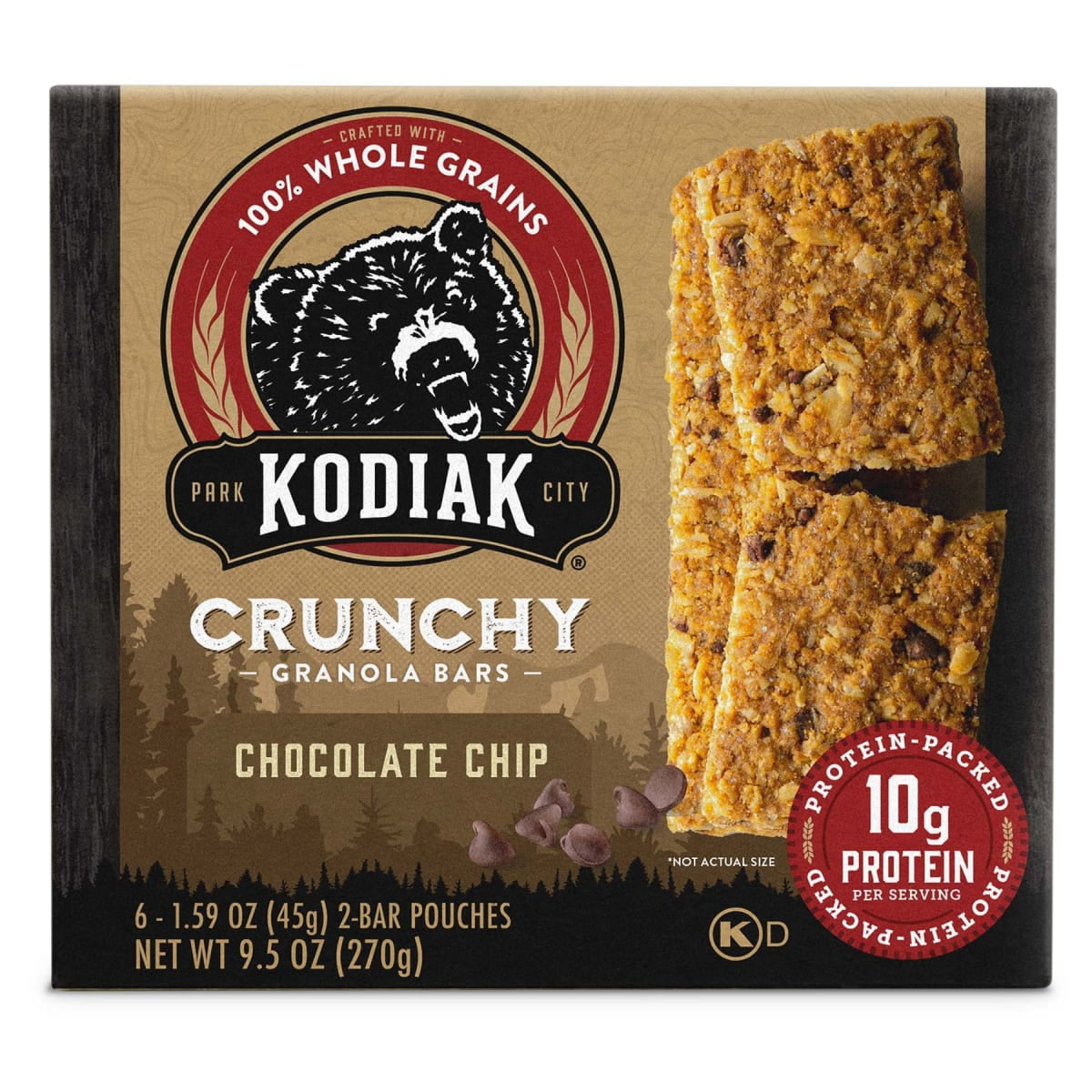 (3 pack) Kodiak Protein-Packed Chocolate Chip Crunchy Granola Bars, 1.59 oz, 6 Count