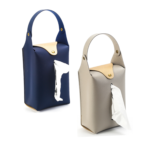 Paquete de 2 bolsas de tela para colgar en el asiento trasero del coche, moderna funda de piel sintética para caja de pañuelos, servilletero rectangular para coche, cocina, baño, dormitorio, hogar, of