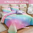 thumbnail image 4 of NTBED Gradient Glitter Bedding Set for Girls Twin Size Colorful Rainbow Galaxy Comforter Set Pink 6Pcs Bed in a Bag, 4 of 7