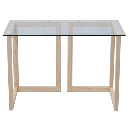 Gymax 44 Tempered Glass Top Console Desk Sofa Accent Table Wood