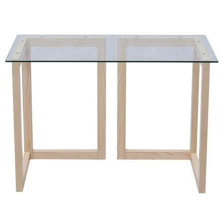 Deck Console - Gymax 44'' Tempered Glass Top Console Desk Sofa Accent Table Wood Entryway Furniture