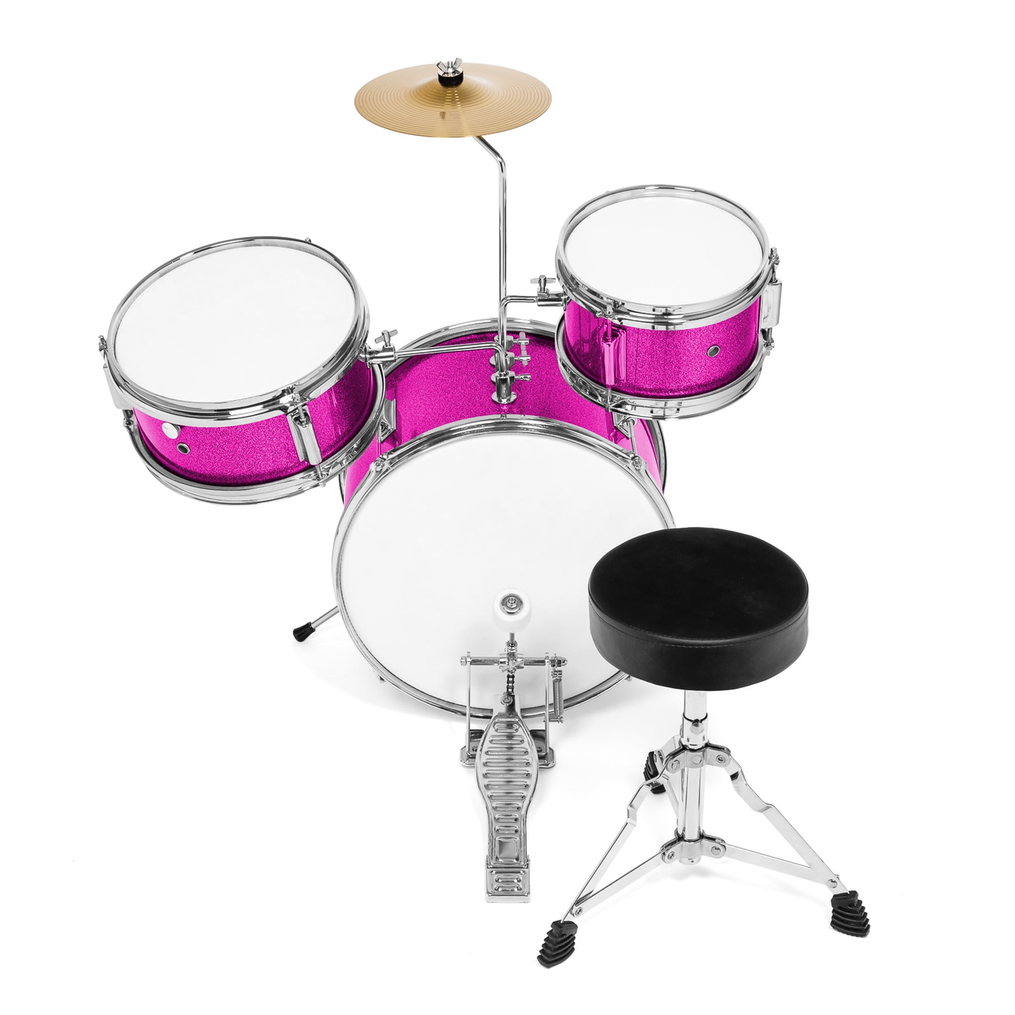 Ashthorpe 3-Piece Complete Junior Drum Set - Beginner Kit with Drummer's Throne - Pink