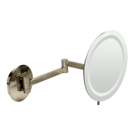 ALFI brand ABM9WLED-BN Brushed Nickel Wall Mount Round 9" 5x Magnifying Cosmetic Mirror with Light