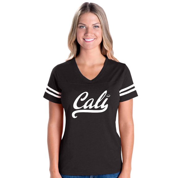 Womens California Cali Football V-Neck T-Shirt