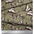 thumbnail image 2 of Soimoi Green Poly Georgette Fabric Flower & Butterfly Print Fabric by The Yard 52 Inch Wide, 2 of 3