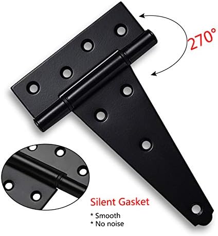 Gate Hardware Kit Heavy Duty,with Self Locking Gate Latch,6 inch T Strap Gate Hinges and 10 inch Gate Door Handle Pull,Shed Door Hardware Set for Wooden Vinyl Fence,Gate,Farm,Garden,Black Finish