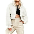 thumbnail image 1 of Liacowi Women Cropped Puffer Jacket, Long Sleeve Stand Collar Zip-up Winter Quilted Down Coat, 1 of 7