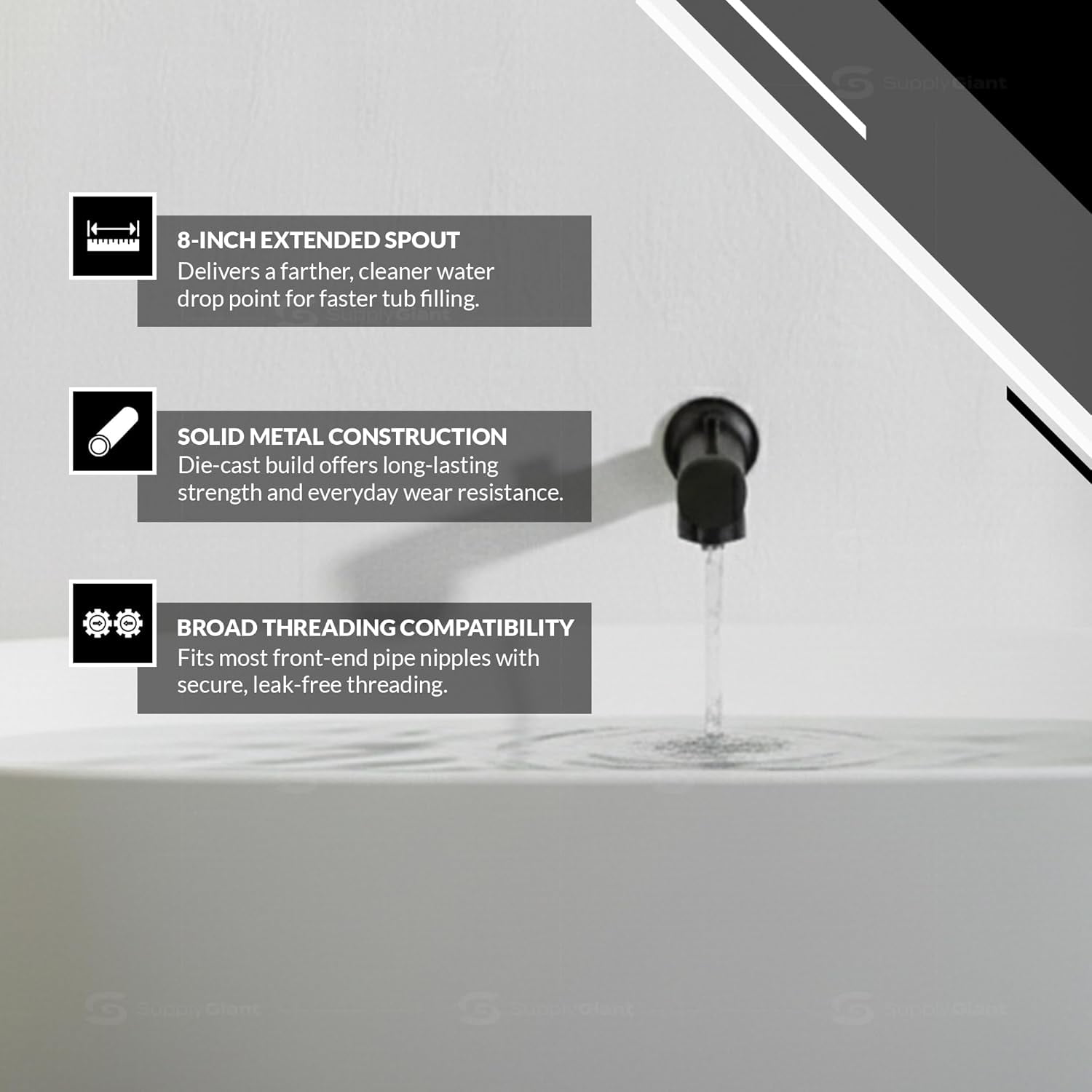 SUPPLYGIANT™ Tub Spout with Diverter 8" Round Bathtub Faucet with Decorative Matte Black Finish