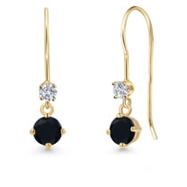 Gem Stone King 14K Yellow Gold Black Onyx and Lab Grown Diamond Earrings for Women | 0.57 Cttw | Gemstone December Birthstone | Round 4MM