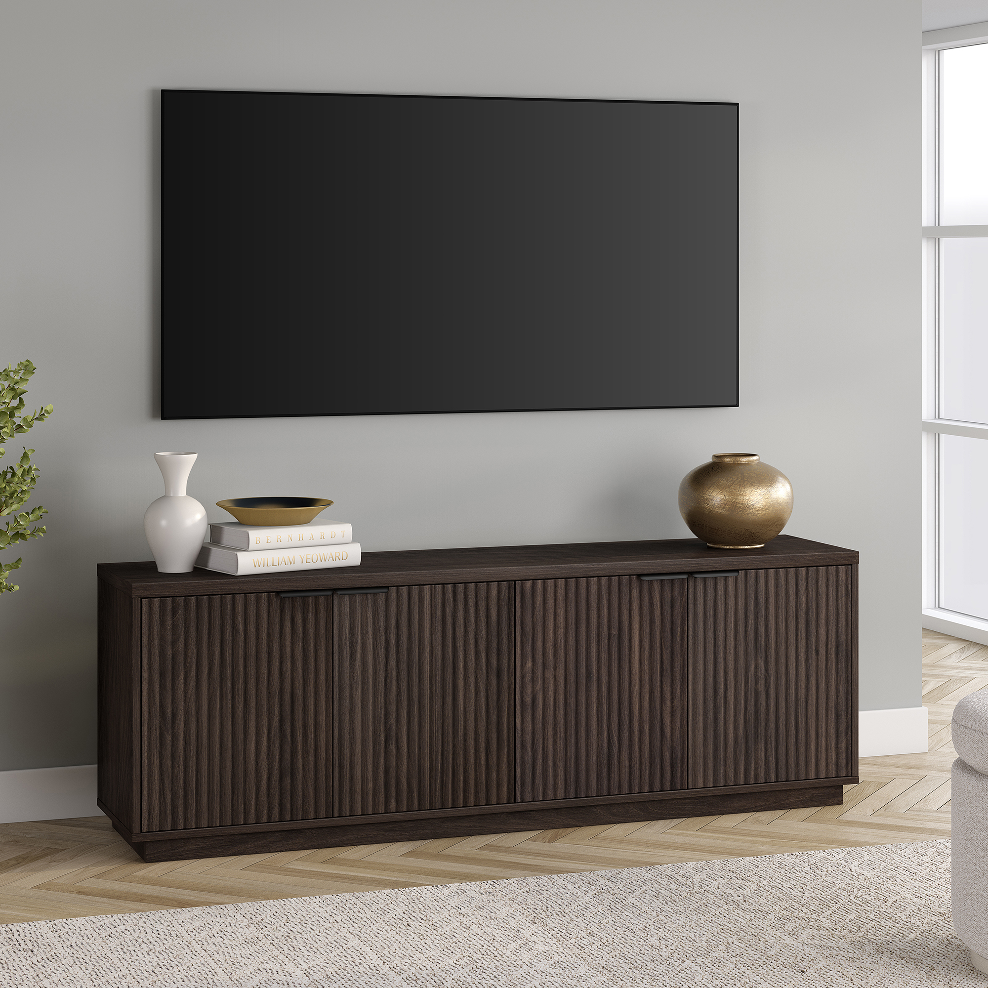 Mansfield Rectangular TV Stand for TV's up to 78" in Alder Brown